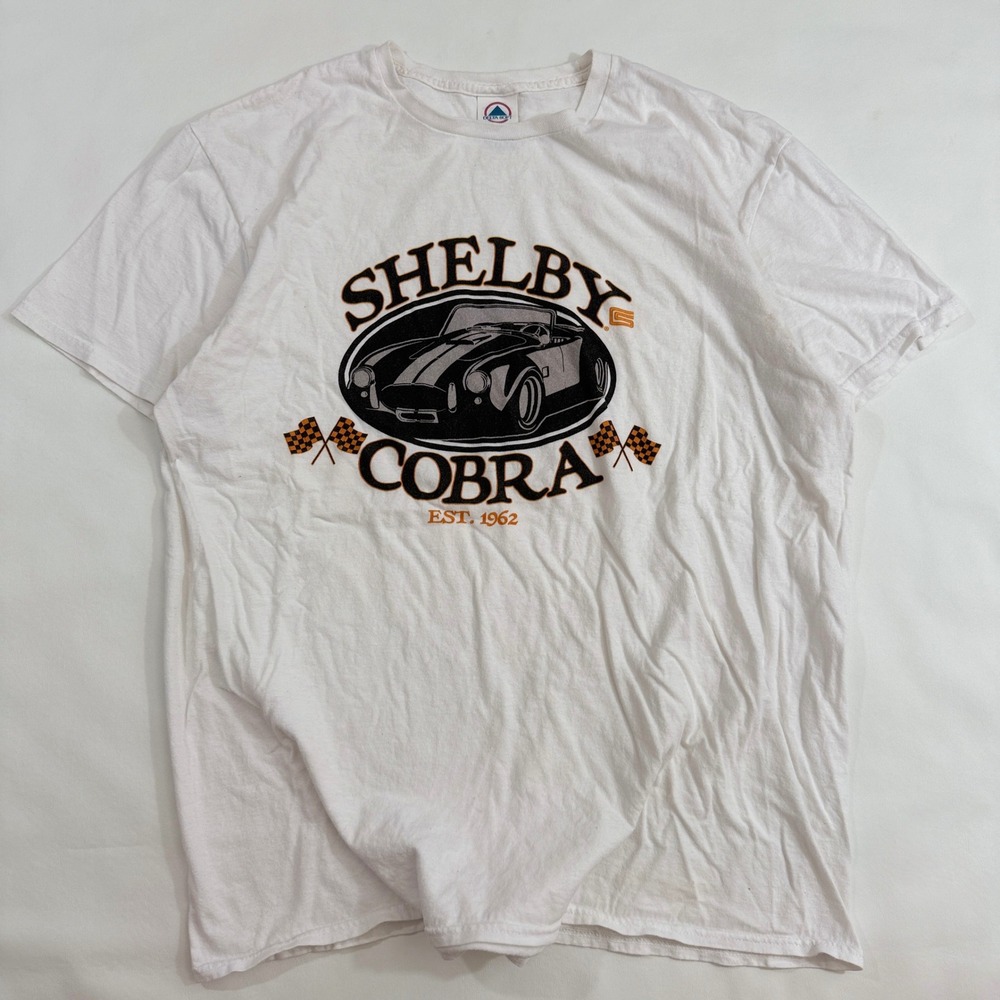 Delta Soft Shelby Cobra Graphic T-Shirt Mens Large White Fair Racing Car Tee